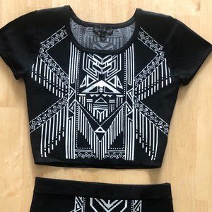 Abstract print crop top & mini skirt set